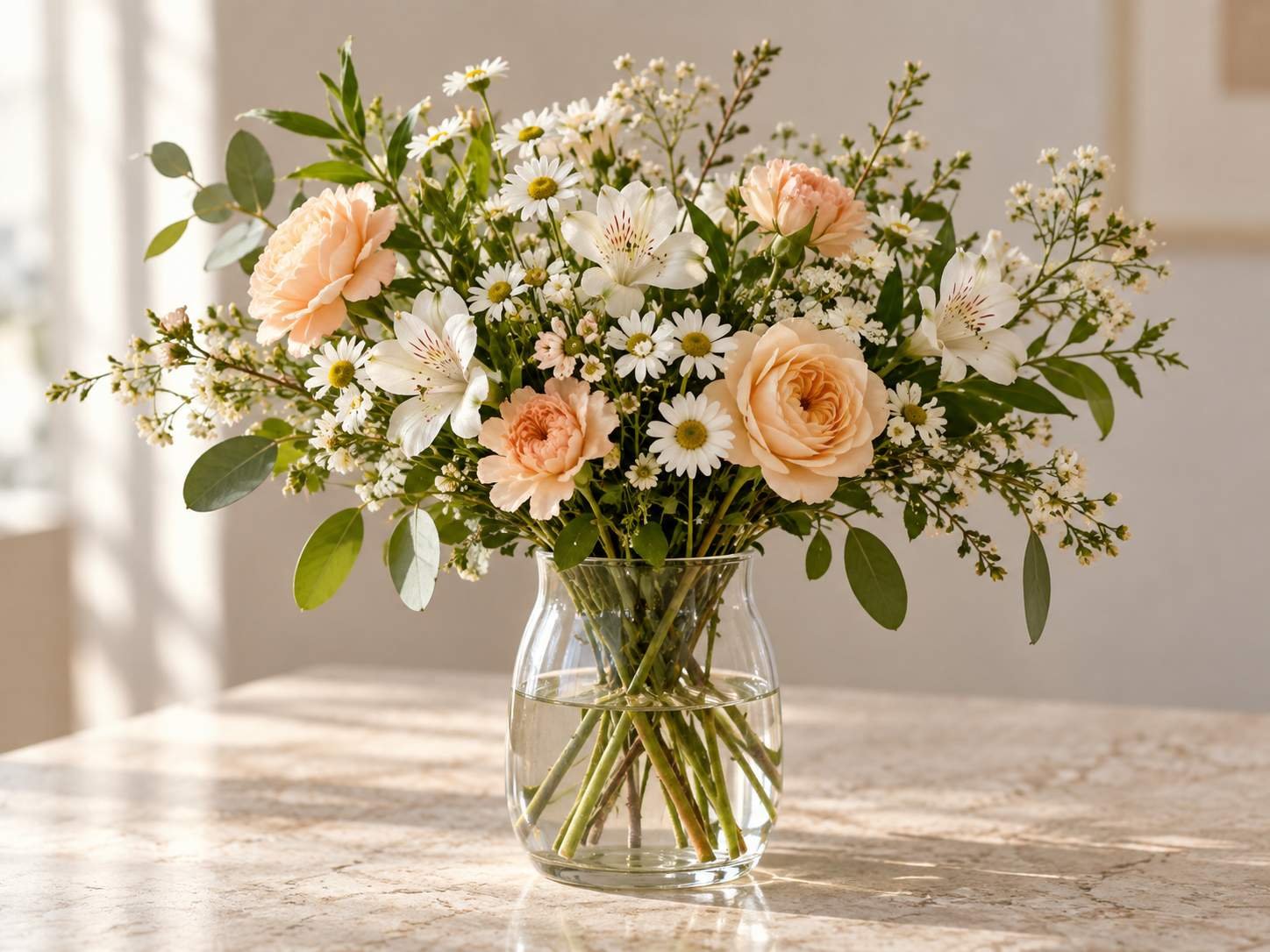 Arranjo de flores claras em um vaso — imagem ilustrativa